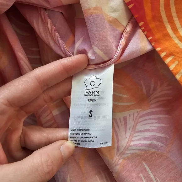 FARM Rio summer garden ombre puff sleeve tie back mini dress floral orange pink - Picture 6 of 10